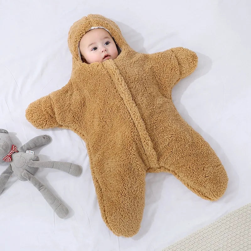 Baby wearing a long-sleeve hooded one-piece romper