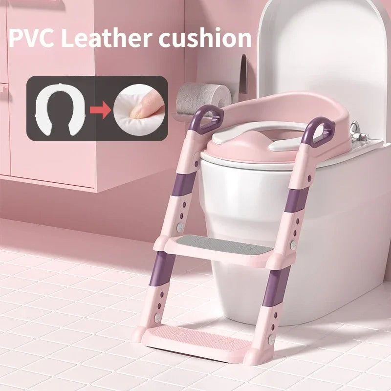 Foldable toddler step stool with attached toilet seat ring