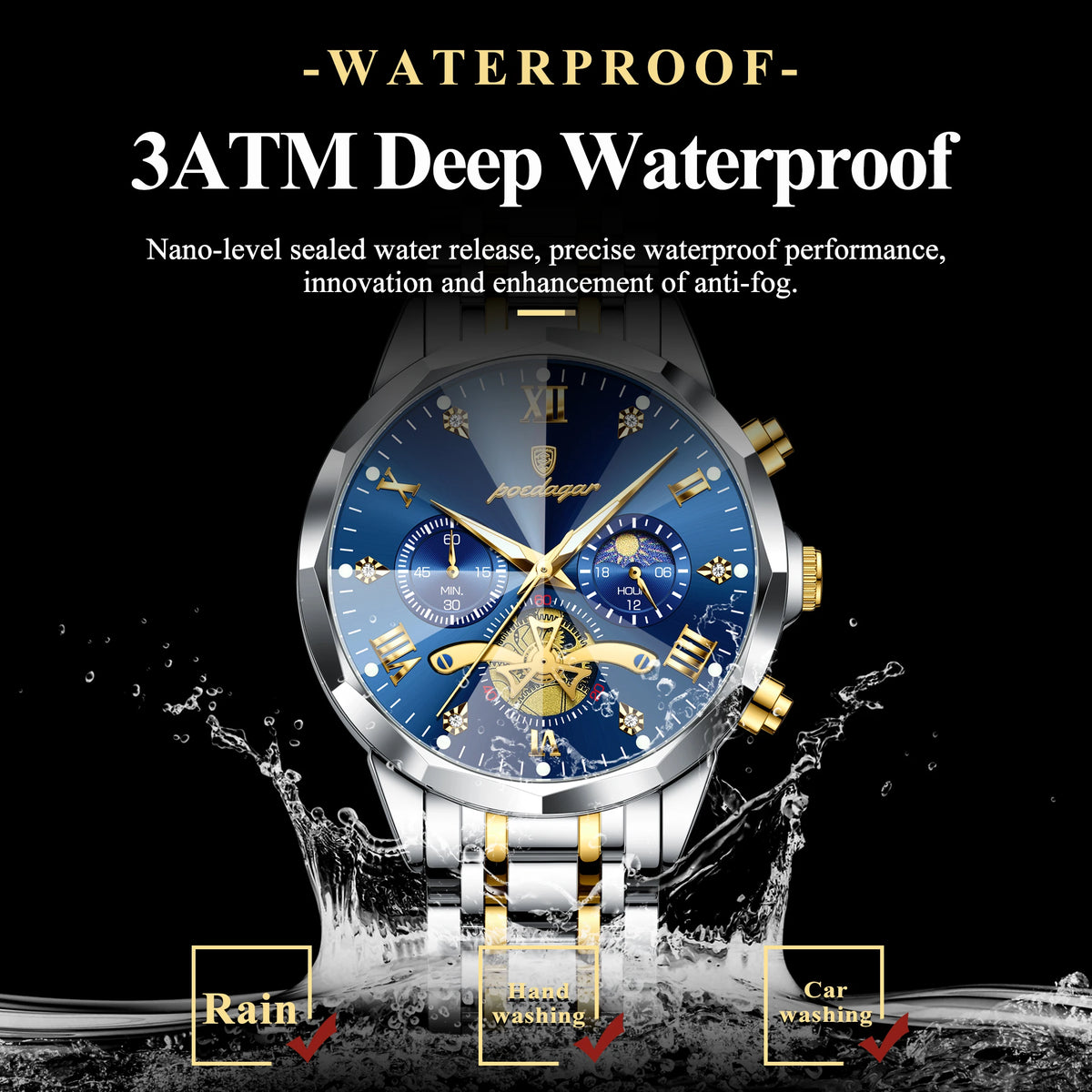 POEDAGAR Original Luxury Men's Watch Waterproof Luminous Chronograph Men Wristwatch Stainless Steel Quartz Watches For Man Reloj