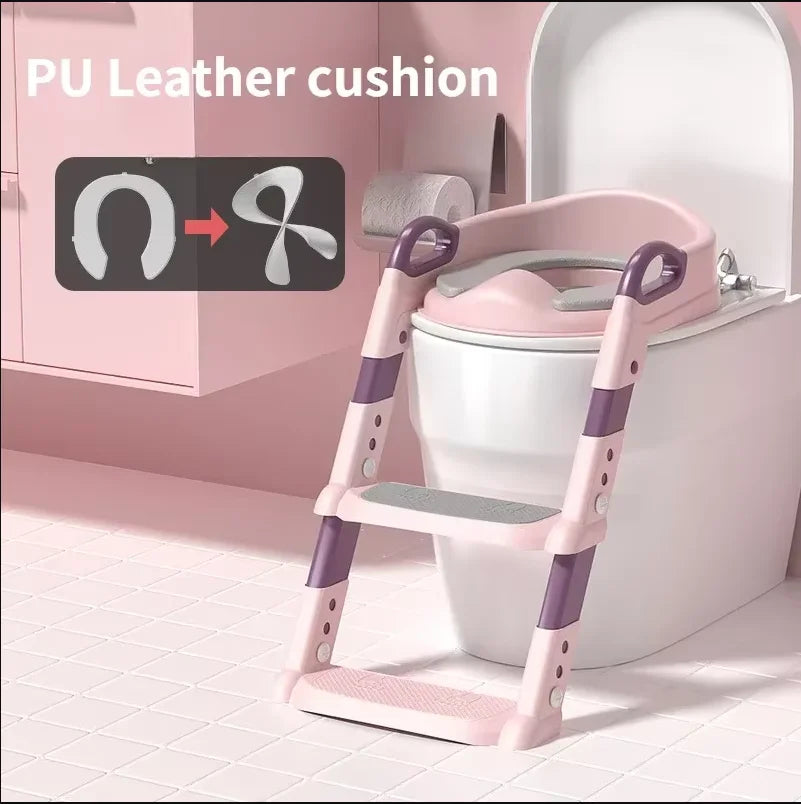 Foldable toddler step stool with attached toilet seat ring