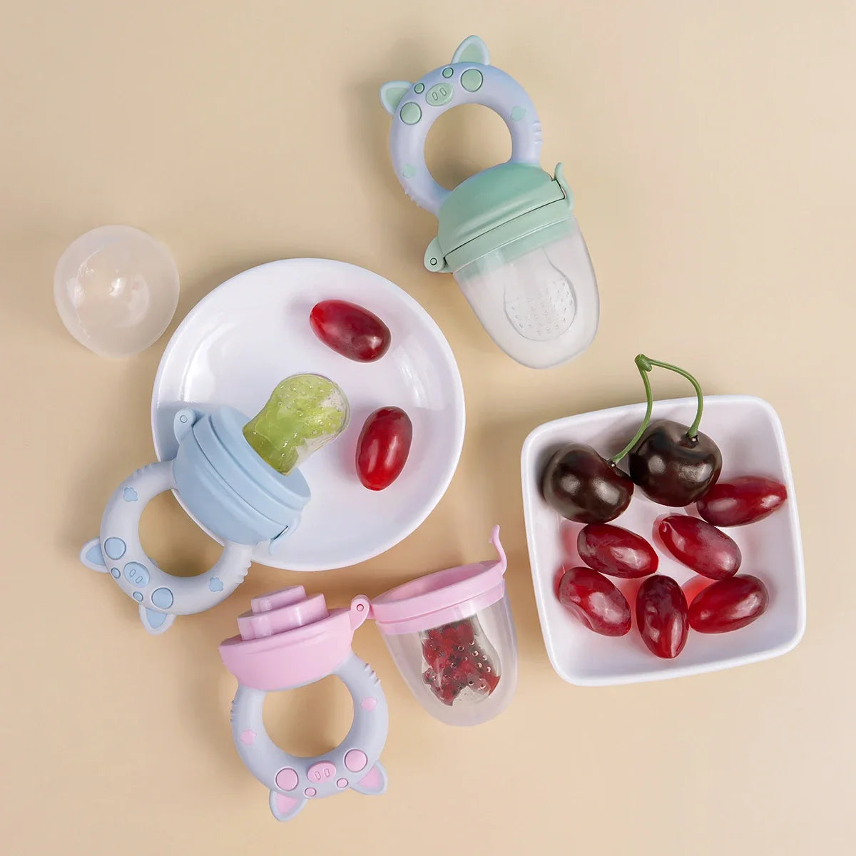 TYRY.HU 4pcs/set Silicone Fruit & Vegetable Feeder for Infants and Toddlers 6-36 months Food Grade Teething & Feeding Pacifier