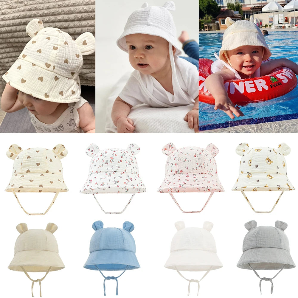 Muslin Cotton Baby Sun Hat, Soft Bucket Style, 3-12 Months | TRD Bridge
