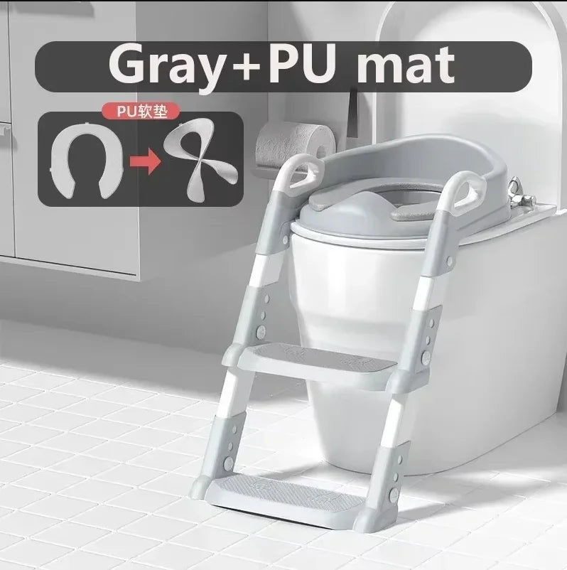 Foldable toddler step stool with attached toilet seat ring